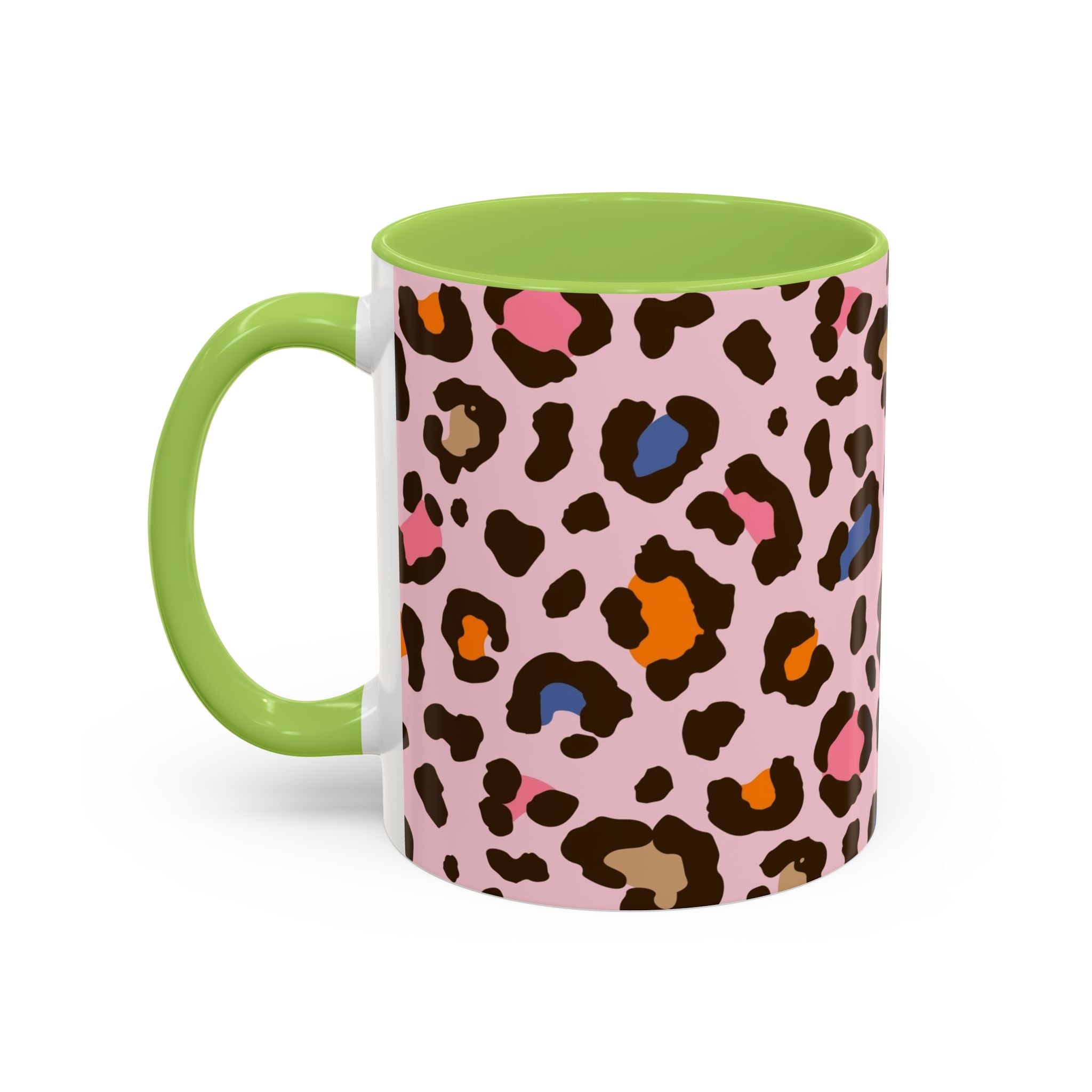 Pink Colorful Leopard Print Coffee Mug — Accent Handle 11/15oz