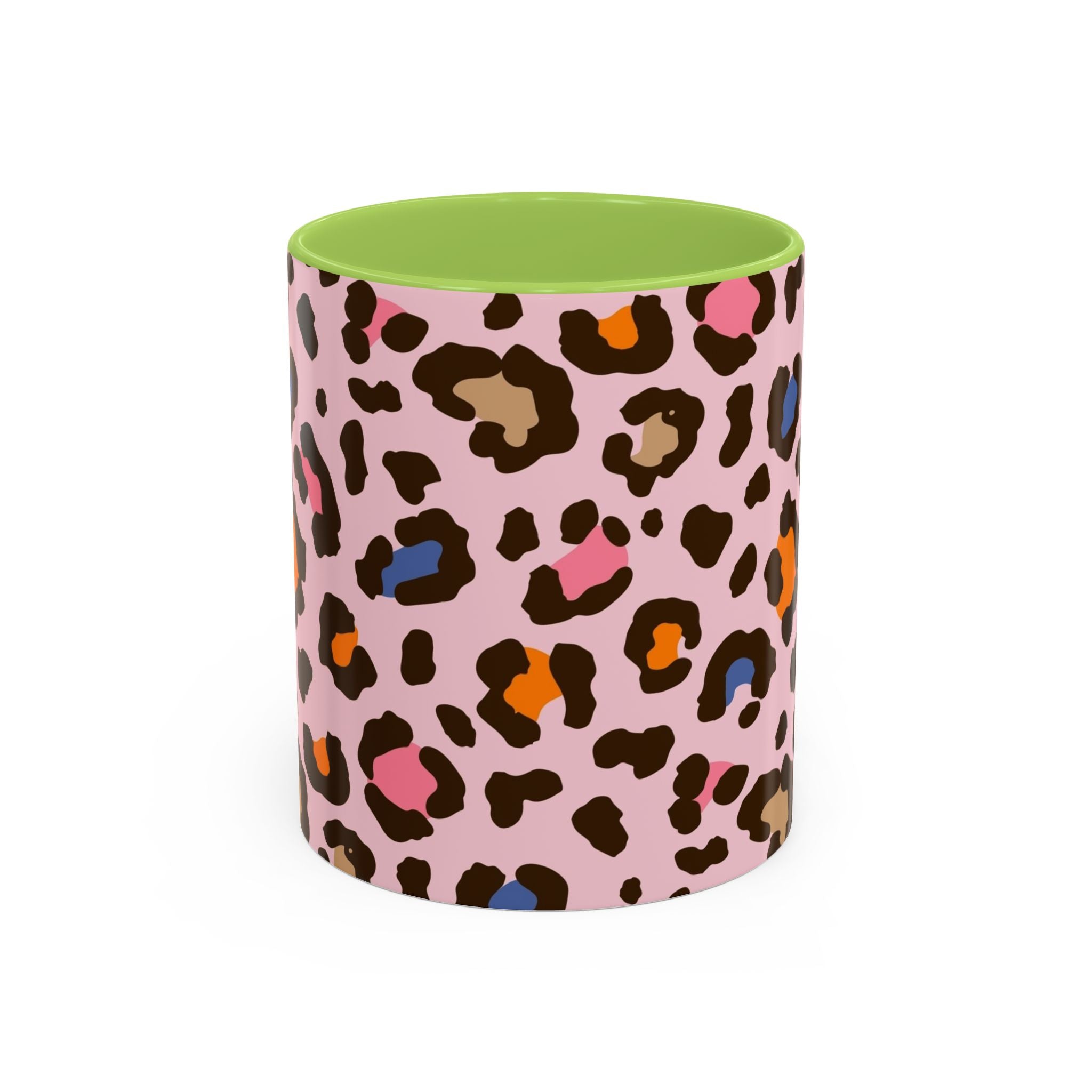 Pink Colorful Leopard Print Coffee Mug — Accent Handle 11/15oz