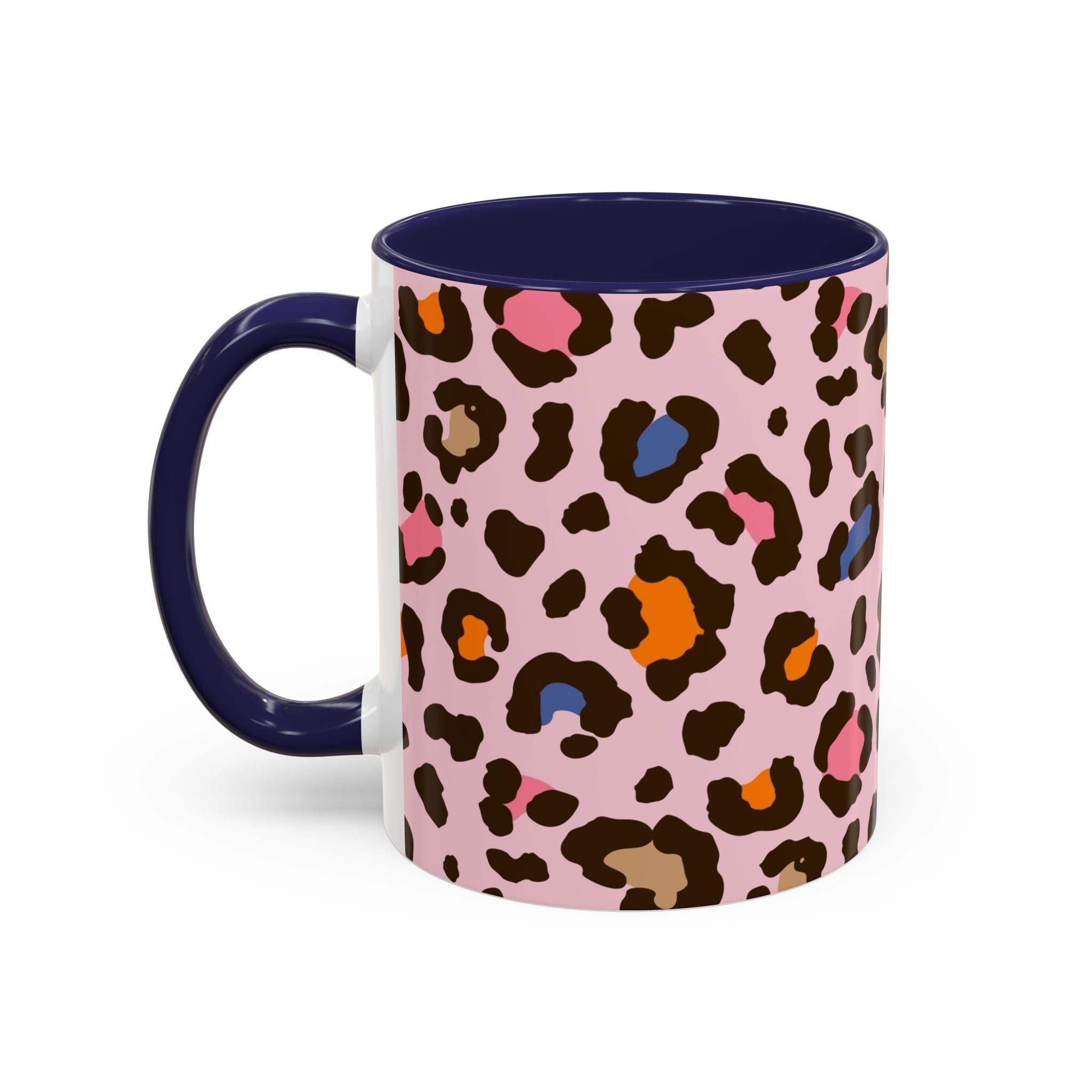 Pink Colorful Leopard Print Coffee Mug — Accent Handle 11/15oz