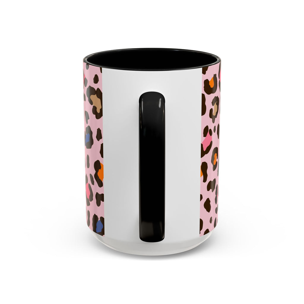 Pink Colorful Leopard Print Coffee Mug — Accent Handle 11/15oz