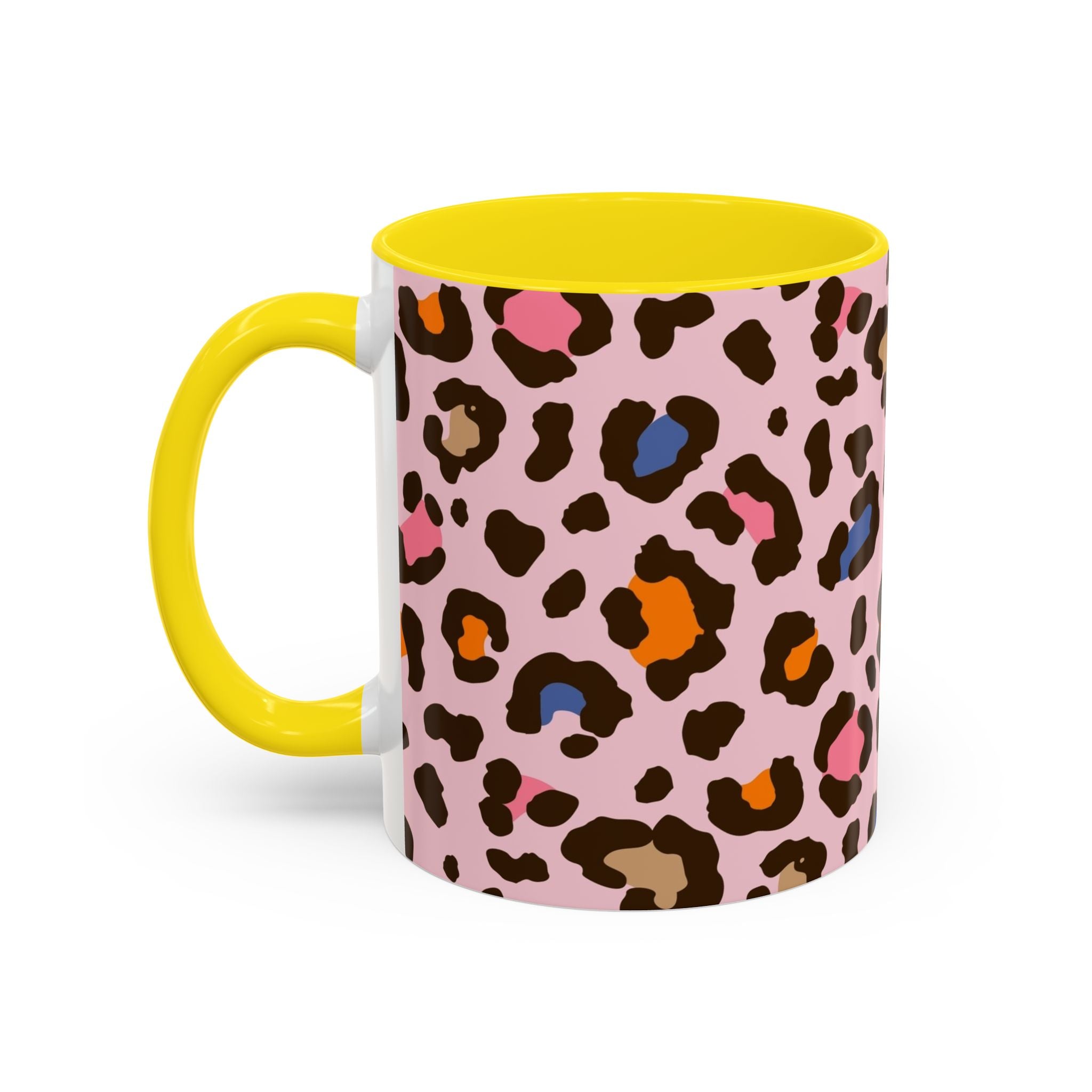 Pink Colorful Leopard Print Coffee Mug — Accent Handle 11/15oz