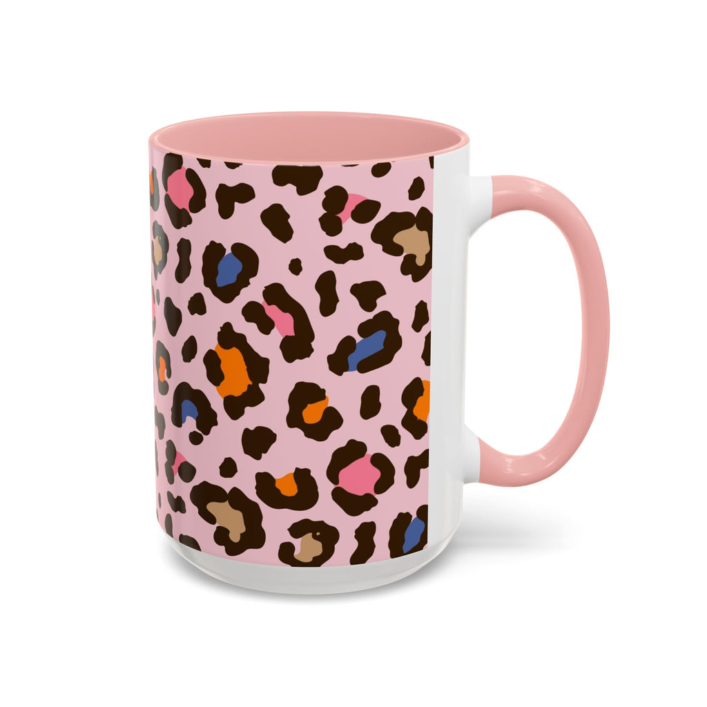 Pink Colorful Leopard Print Coffee Mug — Accent Handle 11/15oz