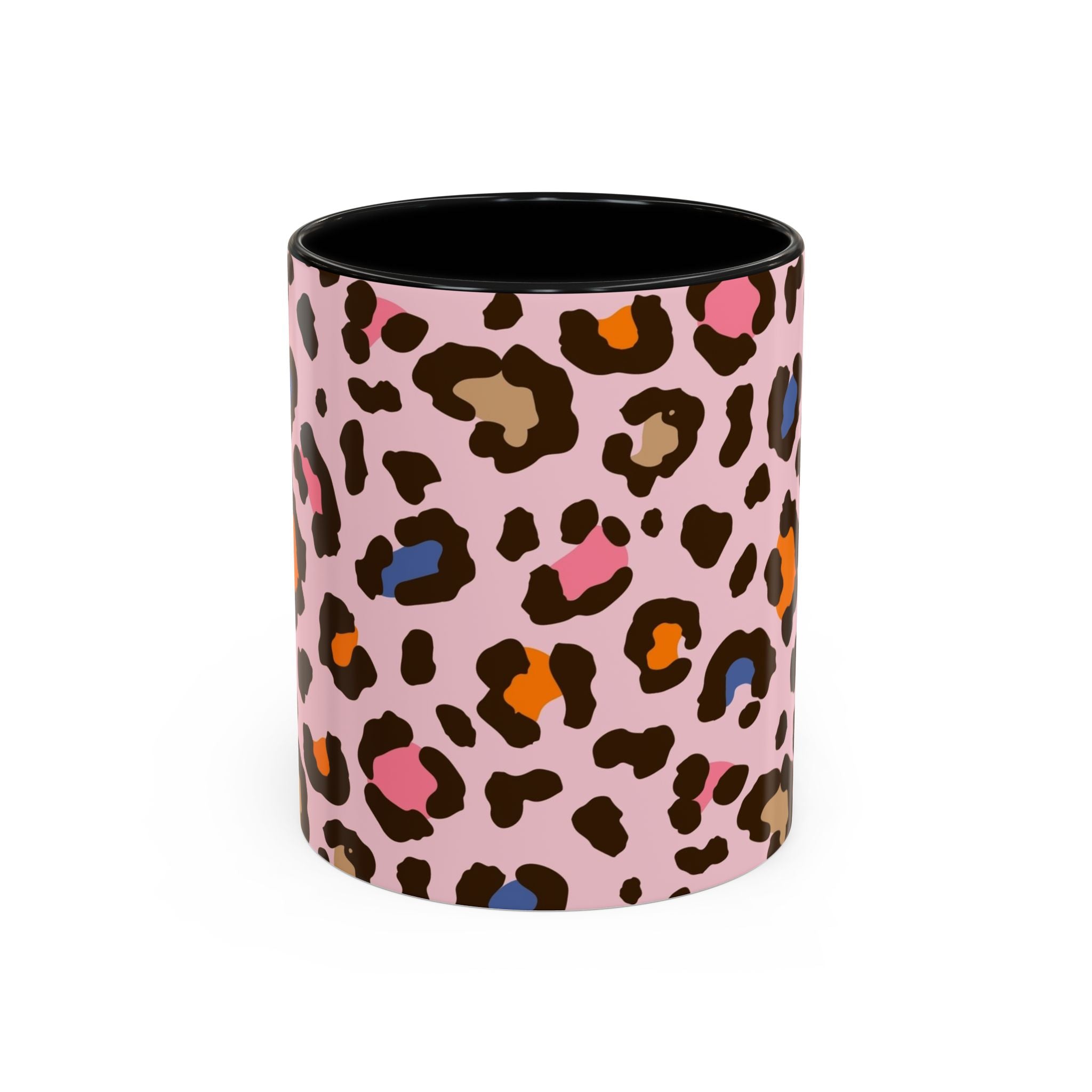 Pink Colorful Leopard Print Coffee Mug — Accent Handle 11/15oz