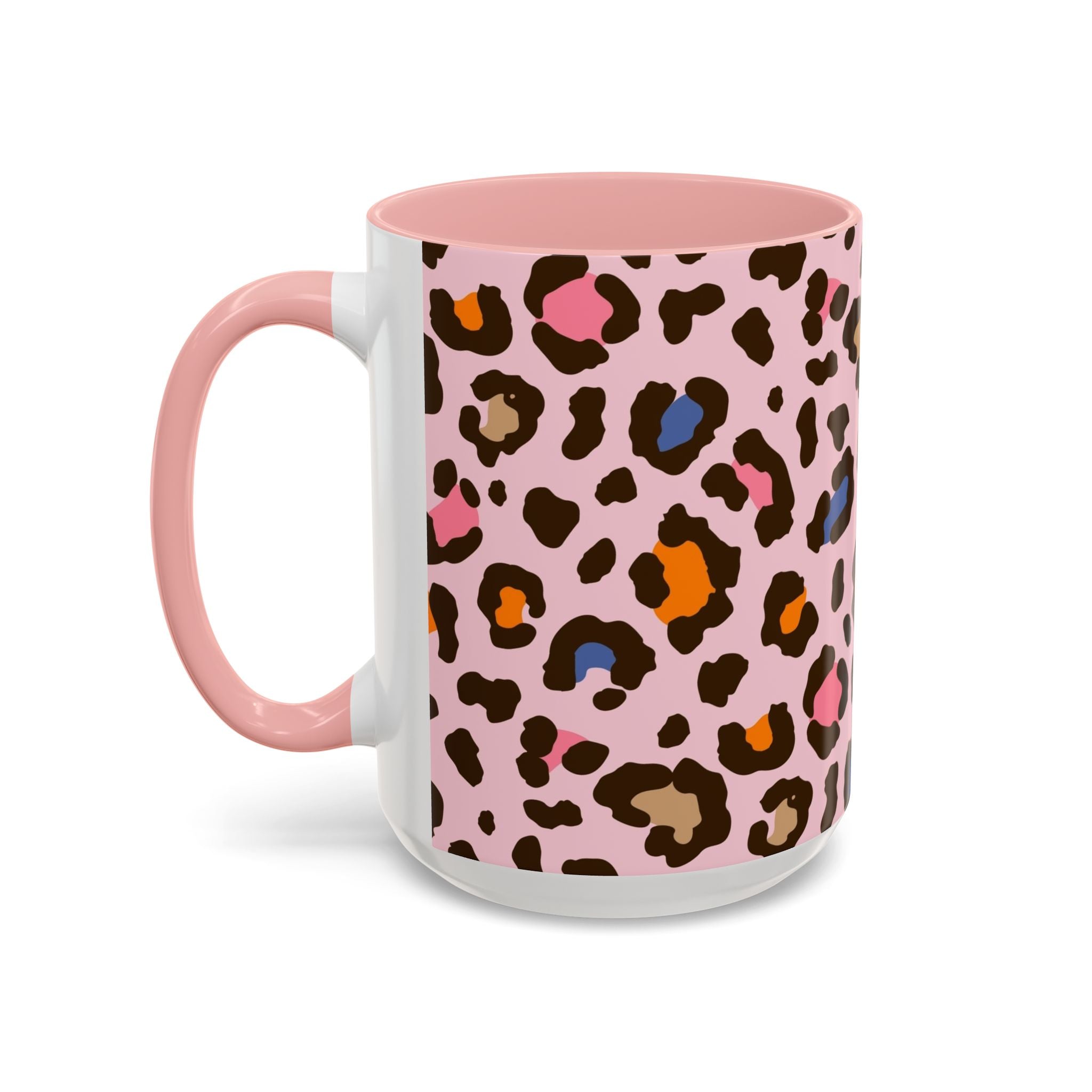 Pink Colorful Leopard Print Coffee Mug — Accent Handle 11/15oz