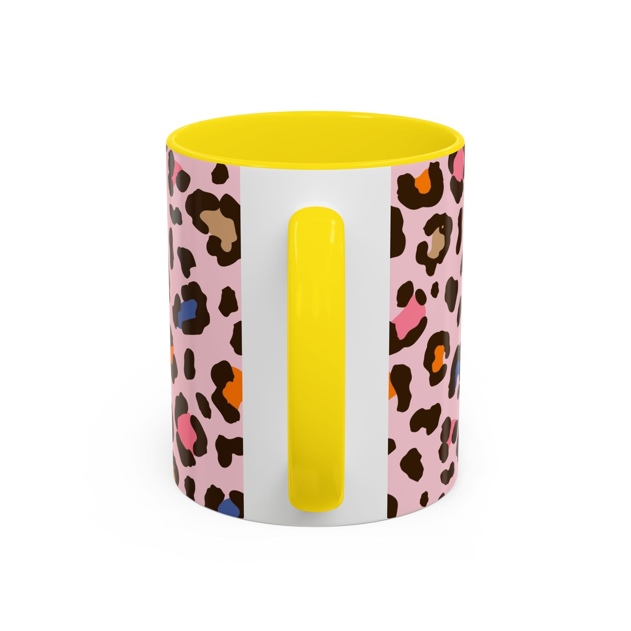 Pink Colorful Leopard Print Coffee Mug — Accent Handle 11/15oz