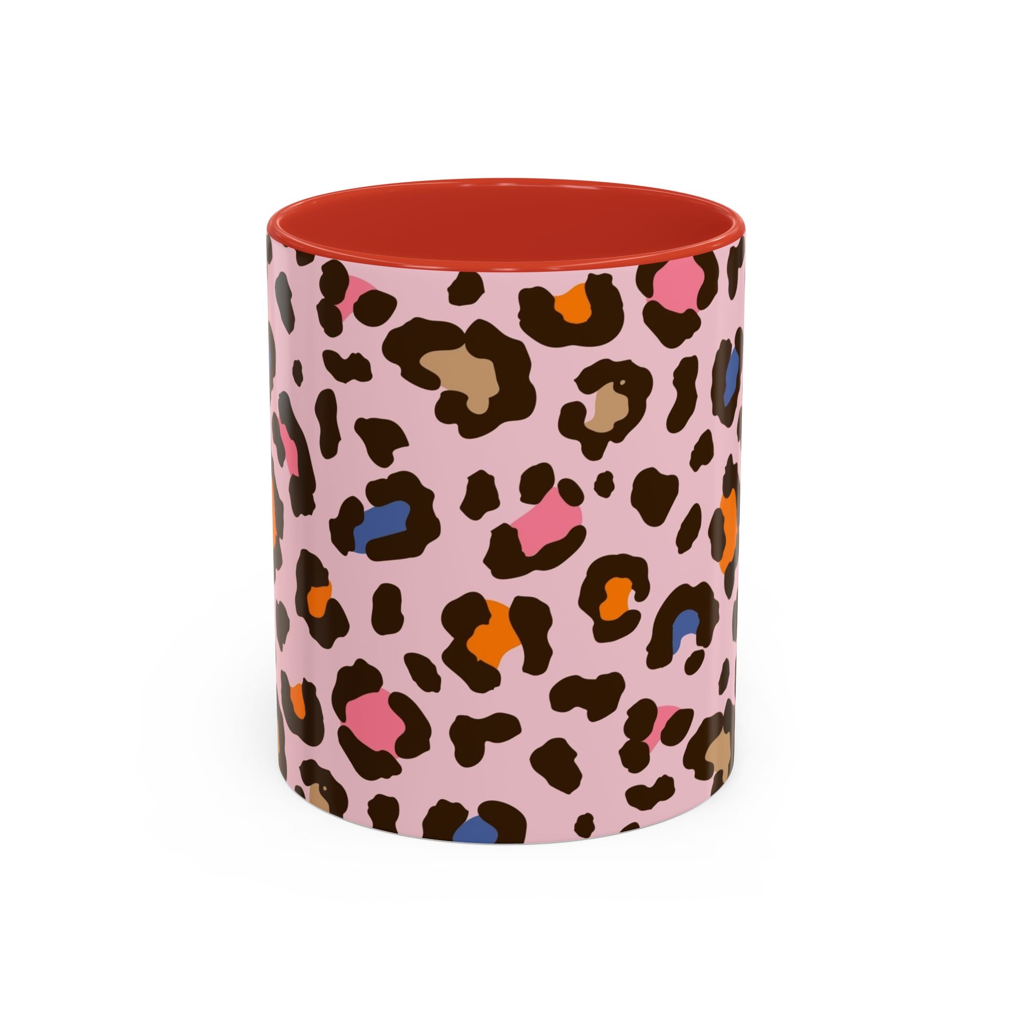 Pink Colorful Leopard Print Coffee Mug — Accent Handle 11/15oz