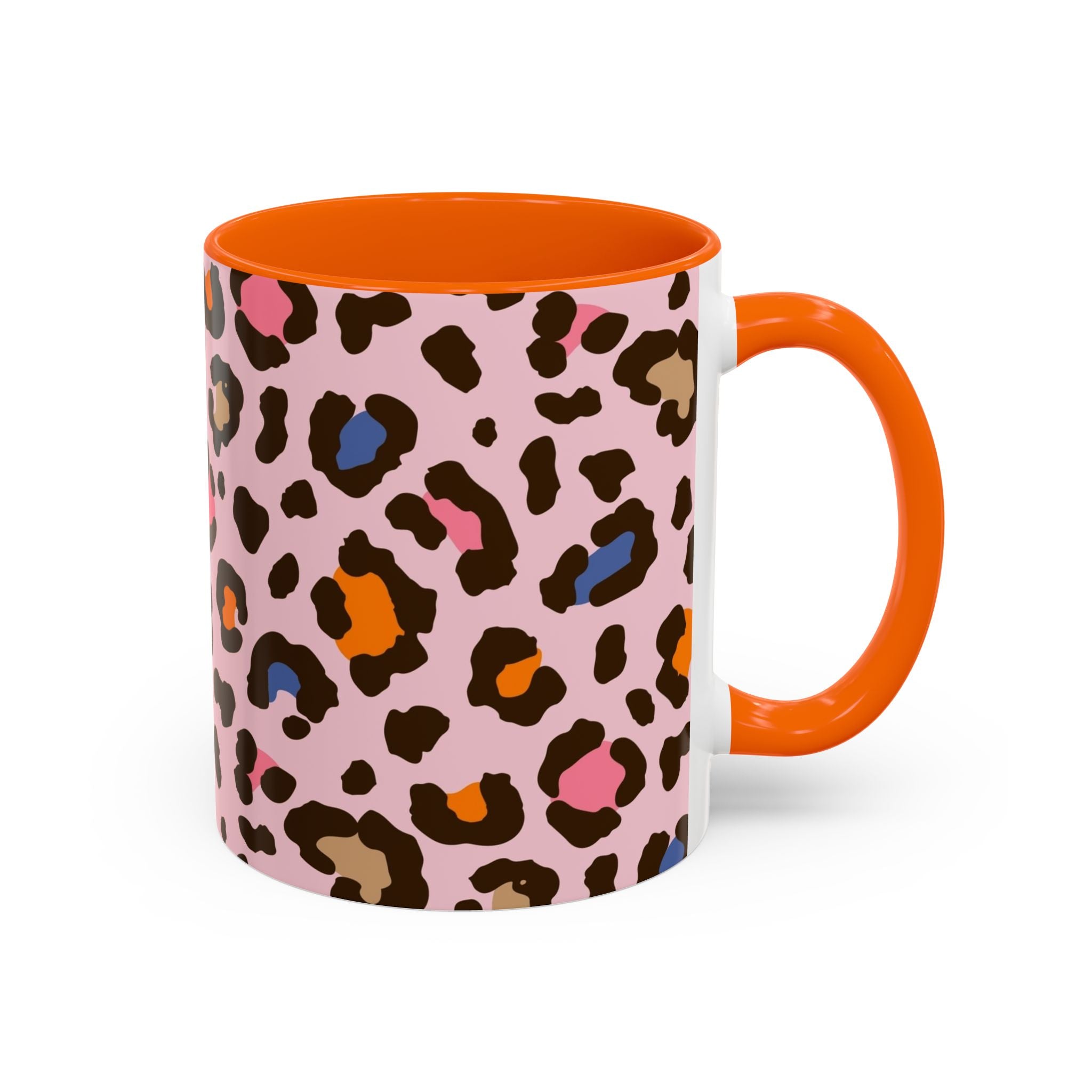Pink Colorful Leopard Print Coffee Mug — Accent Handle 11/15oz