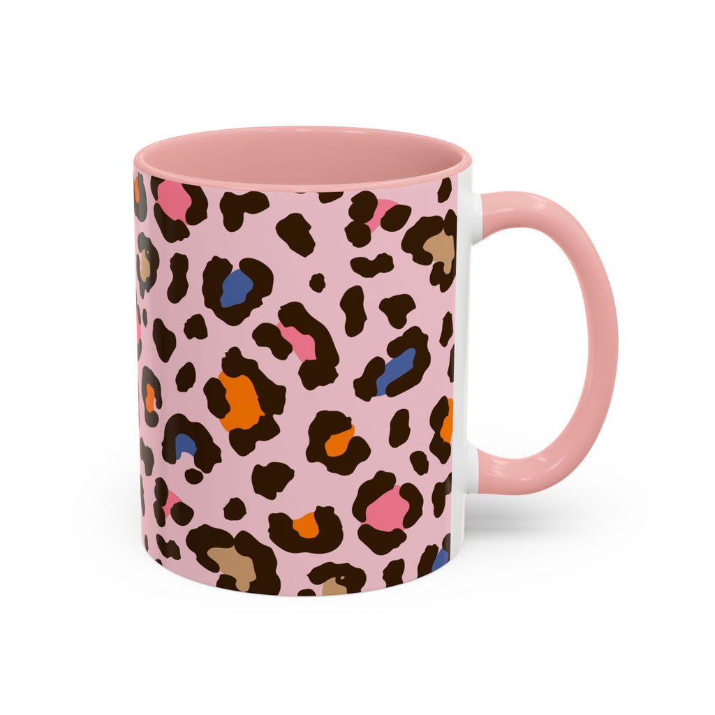 Pink Colorful Leopard Print Coffee Mug — Accent Handle 11/15oz