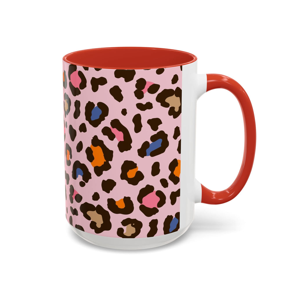 Pink Colorful Leopard Print Coffee Mug — Accent Handle 11/15oz