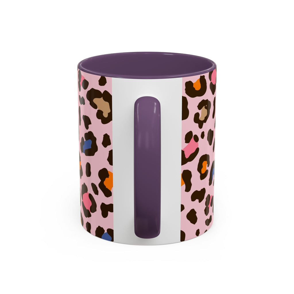 Pink Colorful Leopard Print Coffee Mug — Accent Handle 11/15oz