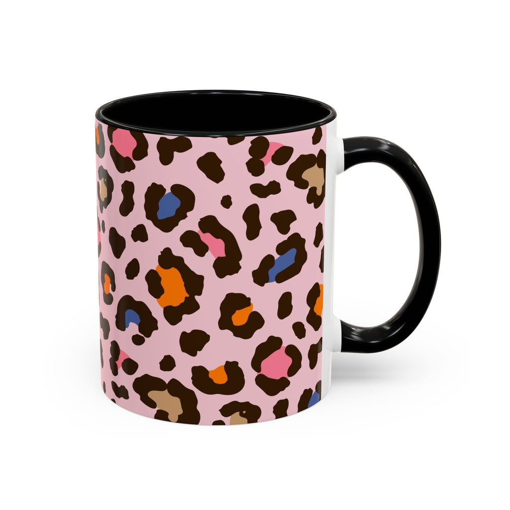 Pink Colorful Leopard Print Coffee Mug — Accent Handle 11/15oz