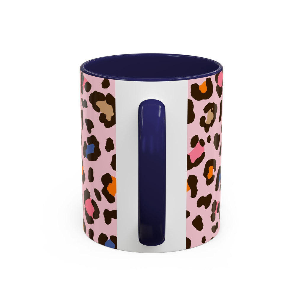 Pink Colorful Leopard Print Coffee Mug — Accent Handle 11/15oz