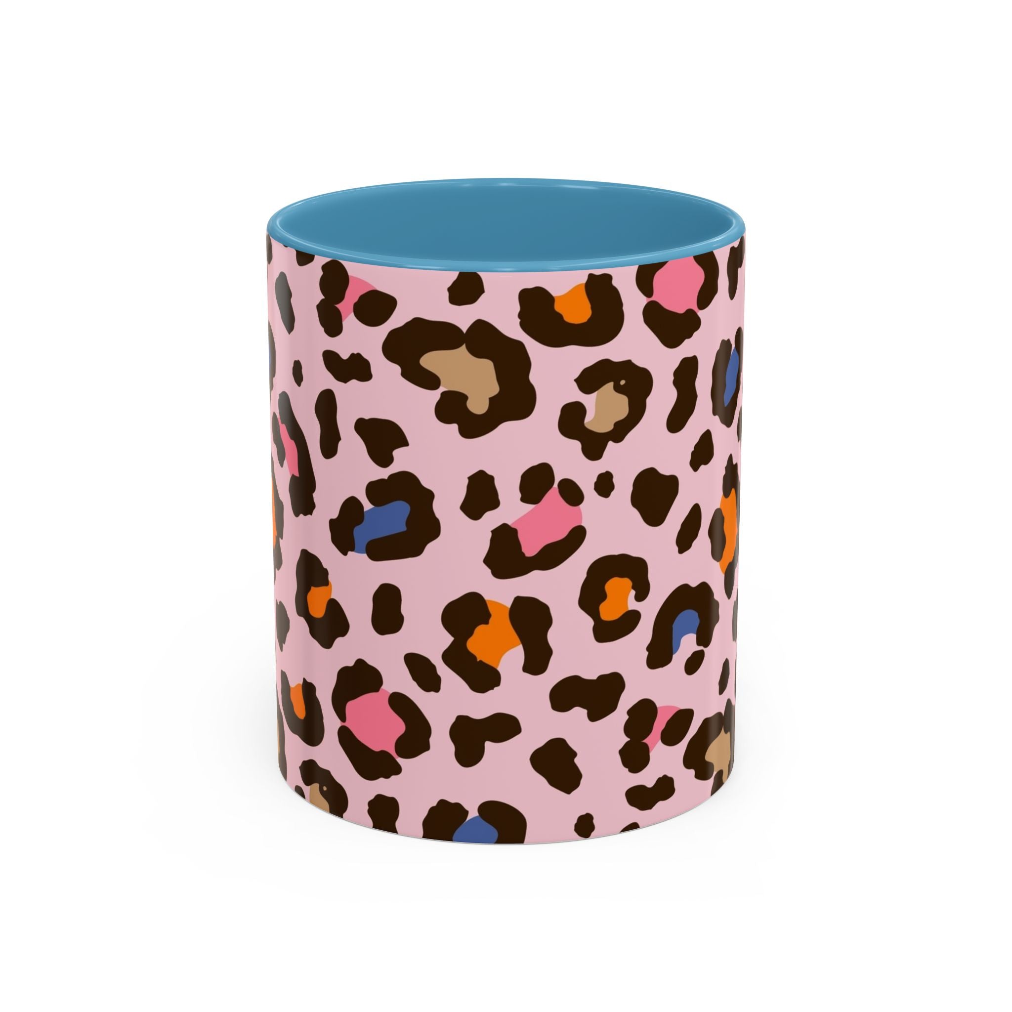 Pink Colorful Leopard Print Coffee Mug — Accent Handle 11/15oz