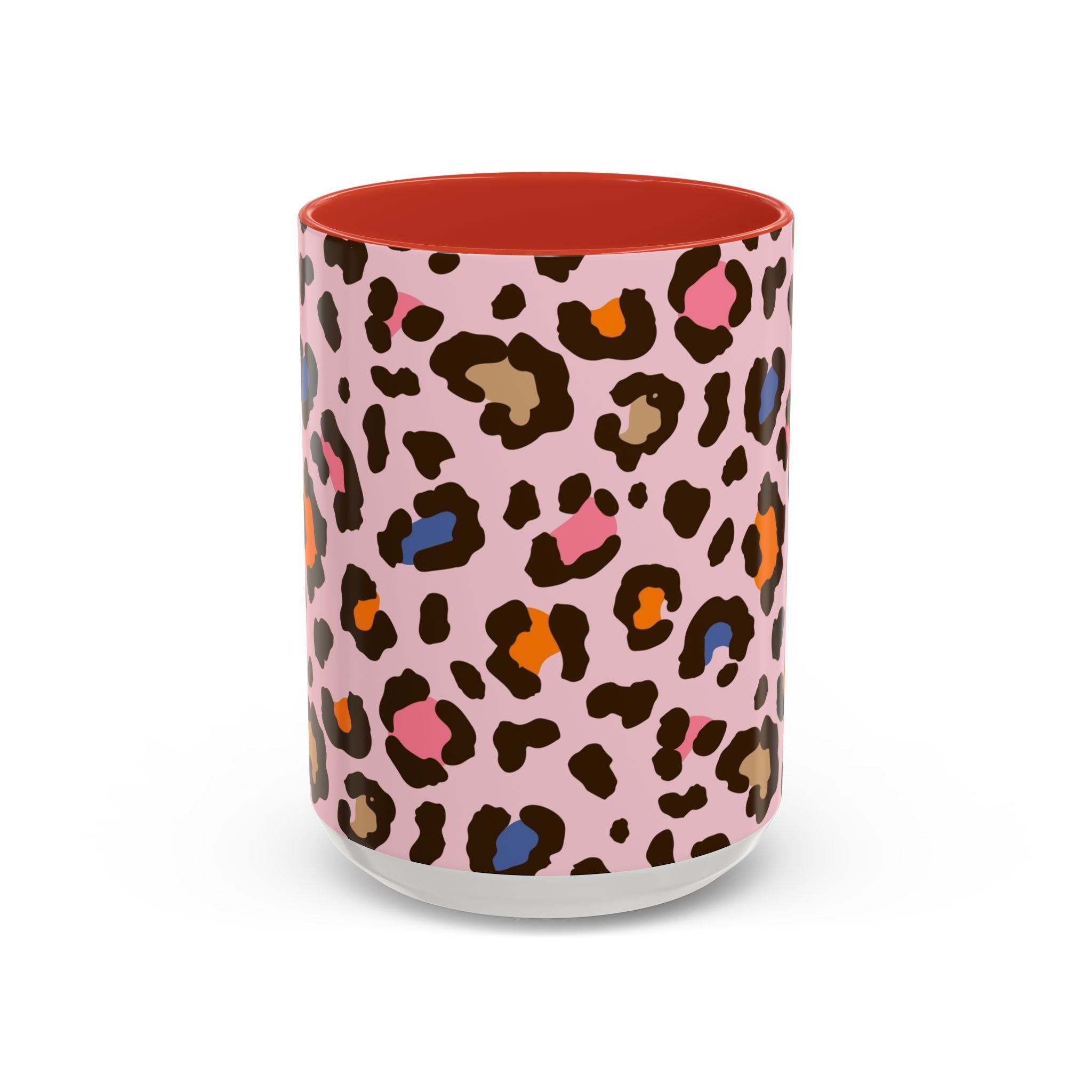 Pink Colorful Leopard Print Coffee Mug — Accent Handle 11/15oz