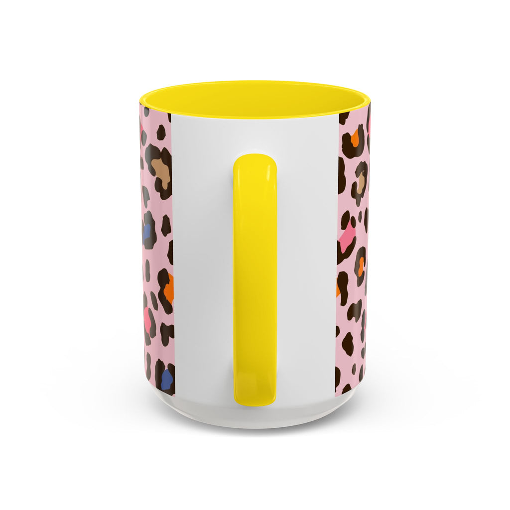 Pink Colorful Leopard Print Coffee Mug — Accent Handle 11/15oz