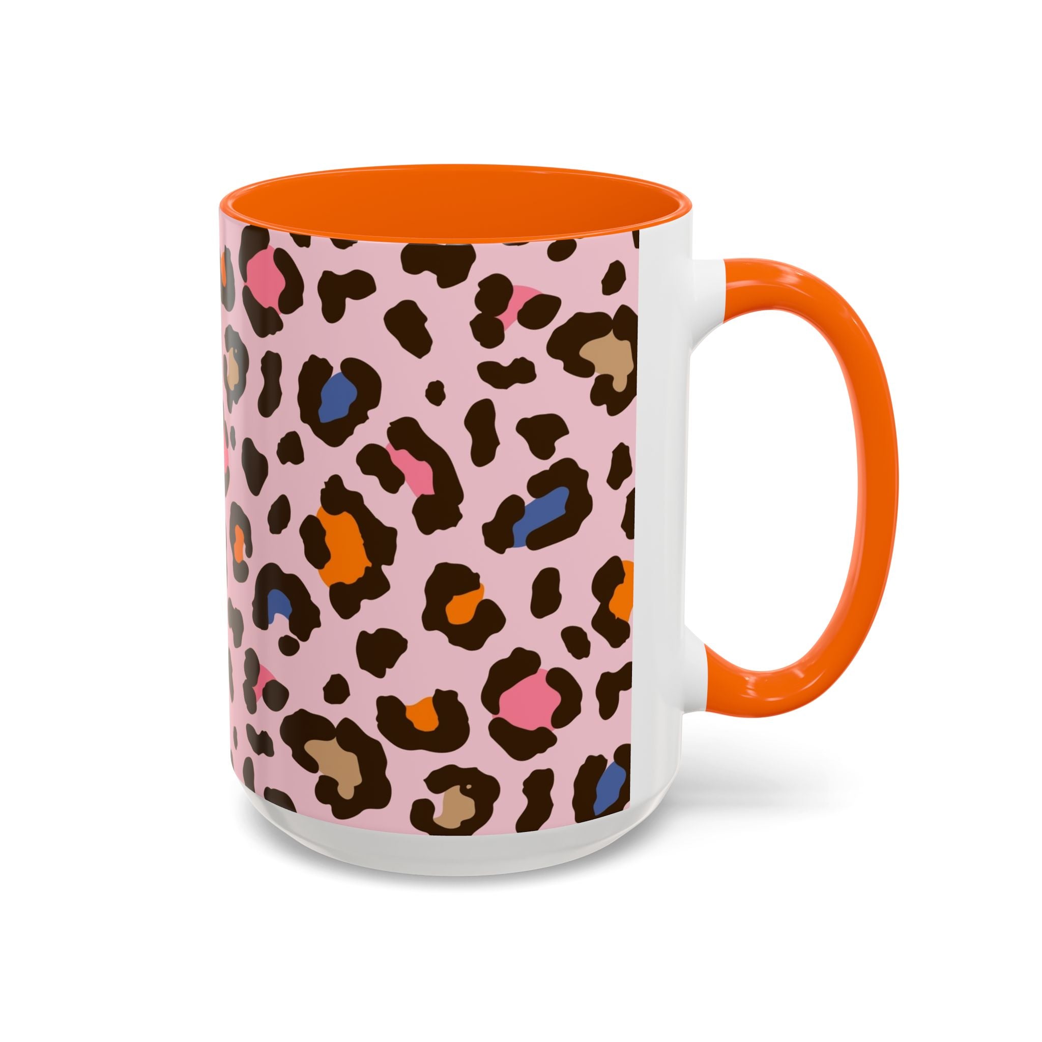 Pink Colorful Leopard Print Coffee Mug — Accent Handle 11/15oz