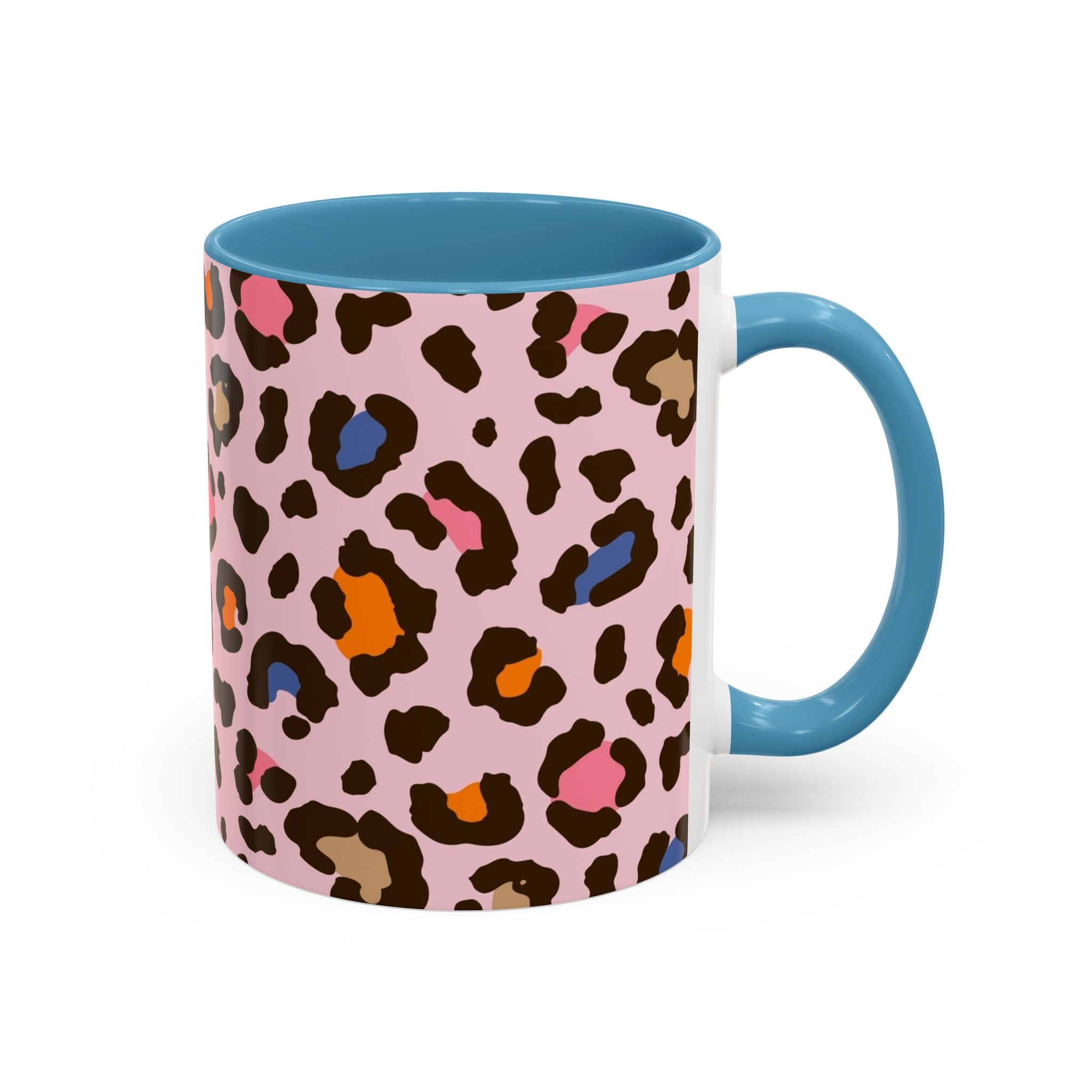 Pink Colorful Leopard Print Coffee Mug — Accent Handle 11/15oz