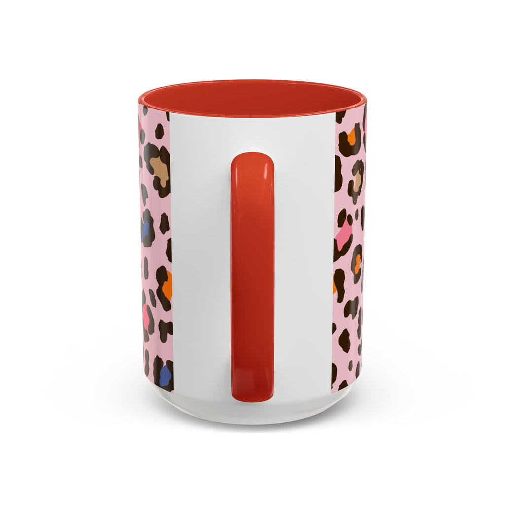 Pink Colorful Leopard Print Coffee Mug — Accent Handle 11/15oz