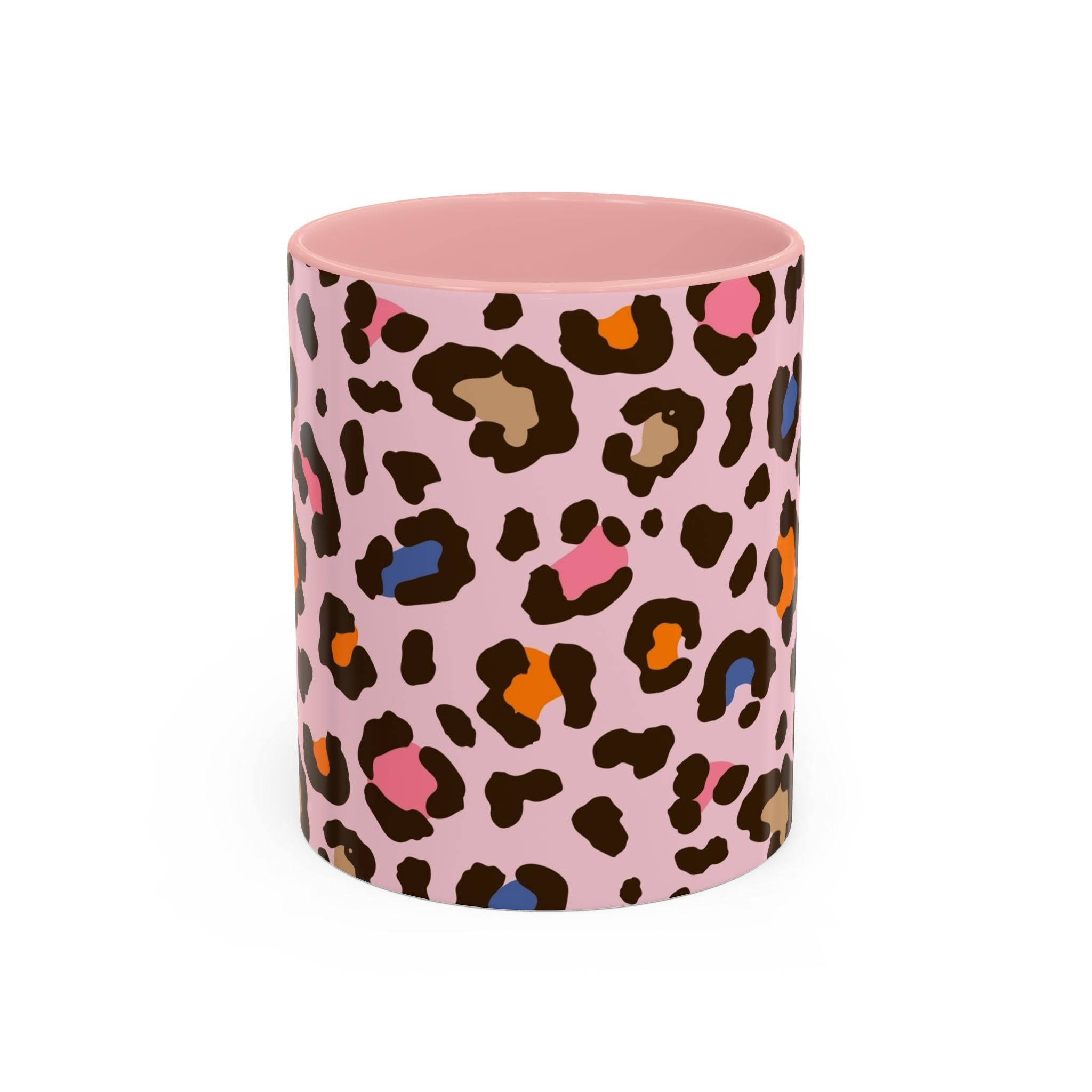 Pink Colorful Leopard Print Coffee Mug — Accent Handle 11/15oz