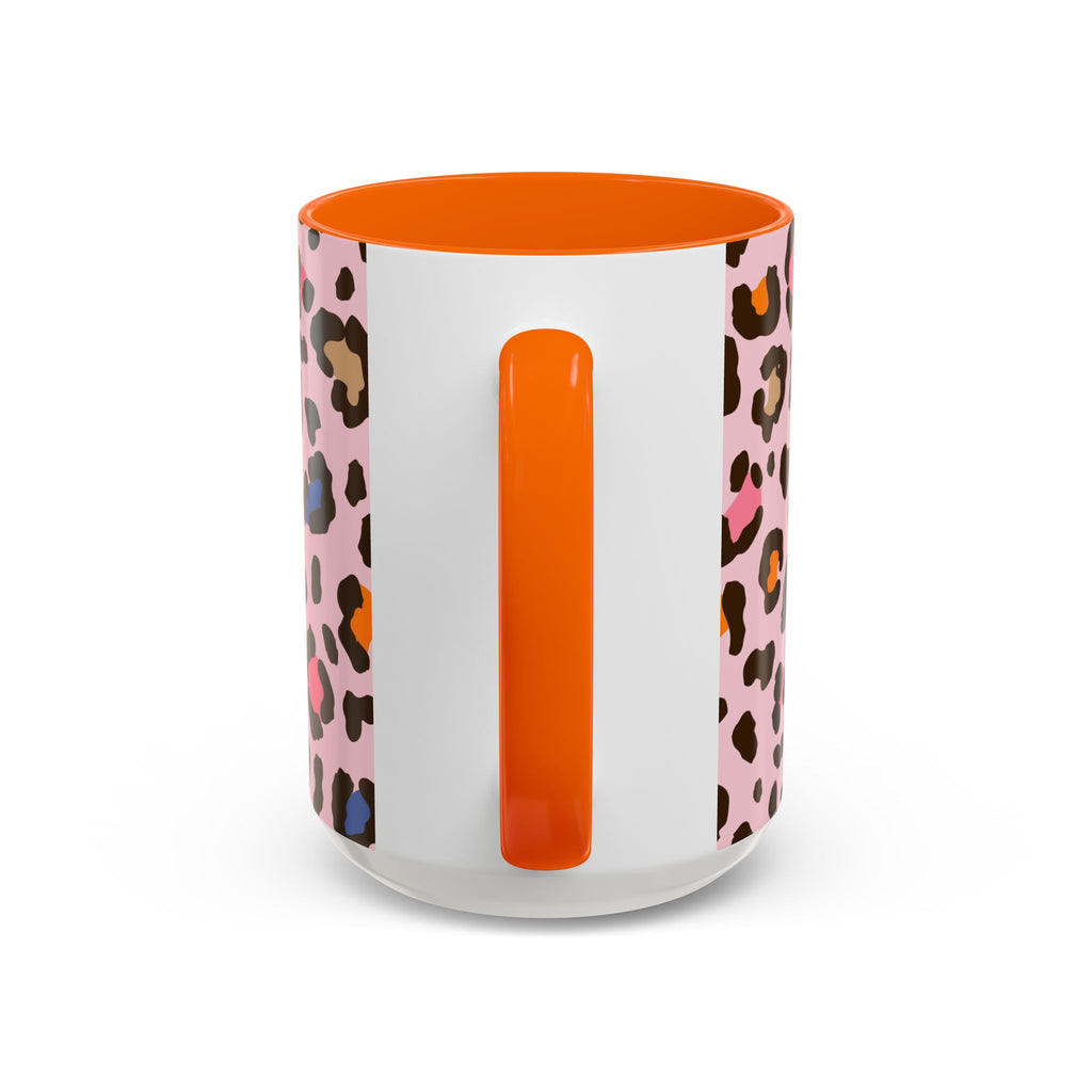 Pink Colorful Leopard Print Coffee Mug — Accent Handle 11/15oz