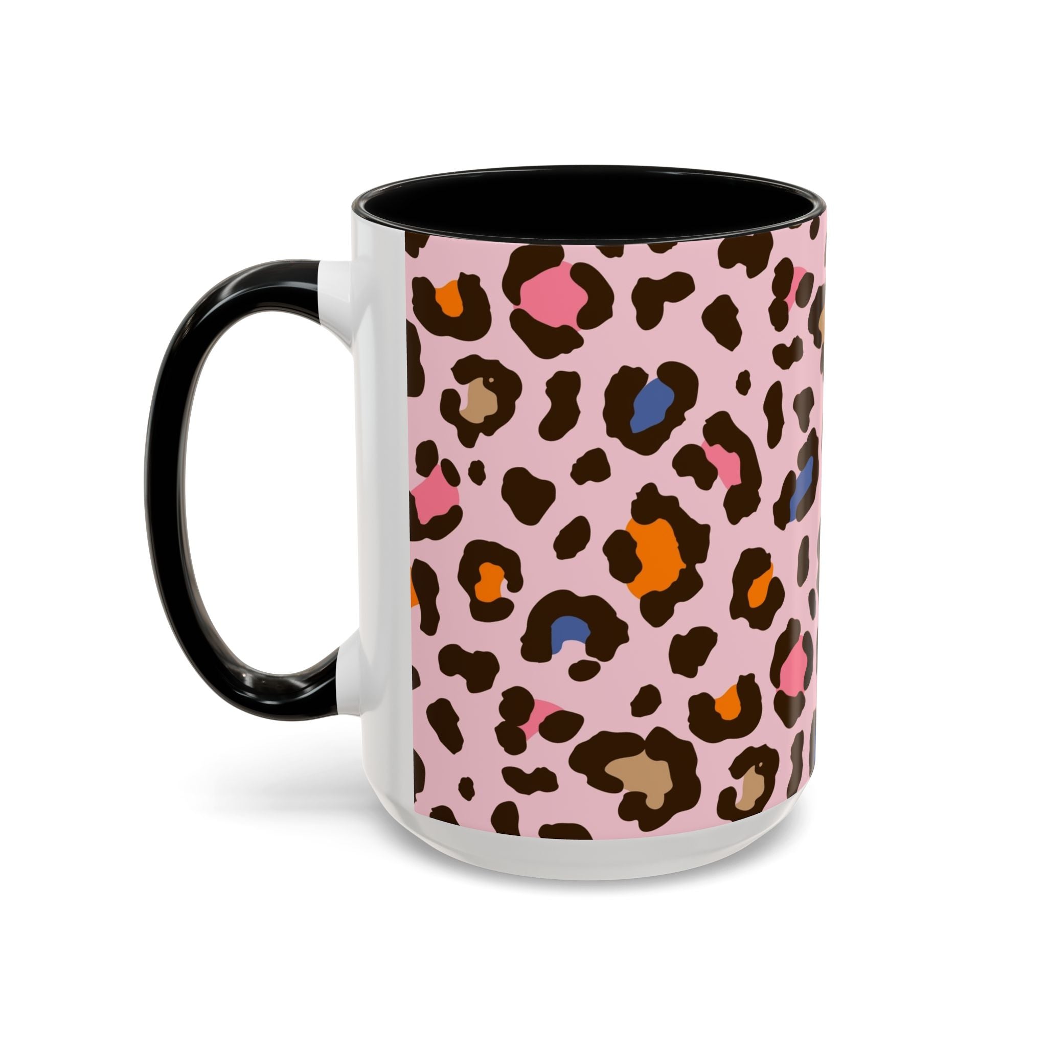 Pink Colorful Leopard Print Coffee Mug — Accent Handle 11/15oz