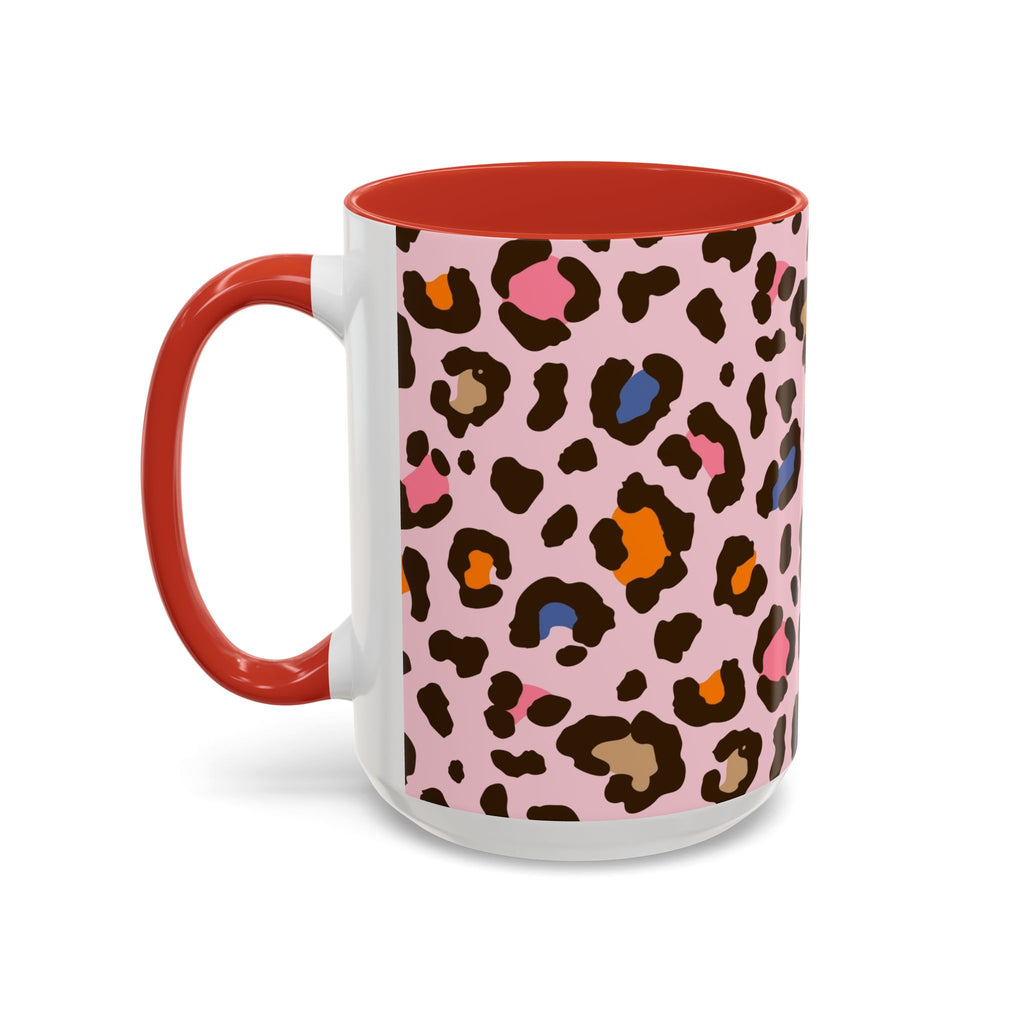 Pink Colorful Leopard Print Coffee Mug — Accent Handle 11/15oz