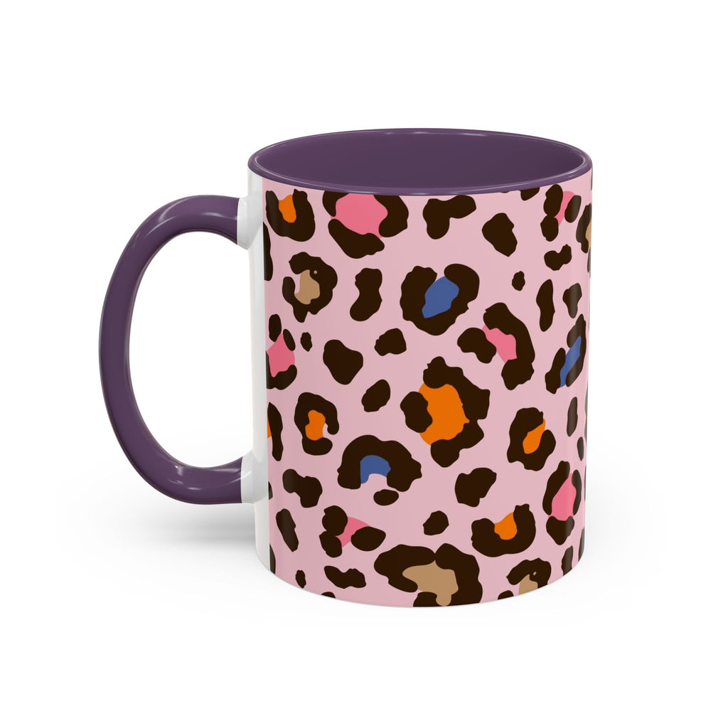 Pink Colorful Leopard Print Coffee Mug — Accent Handle 11/15oz