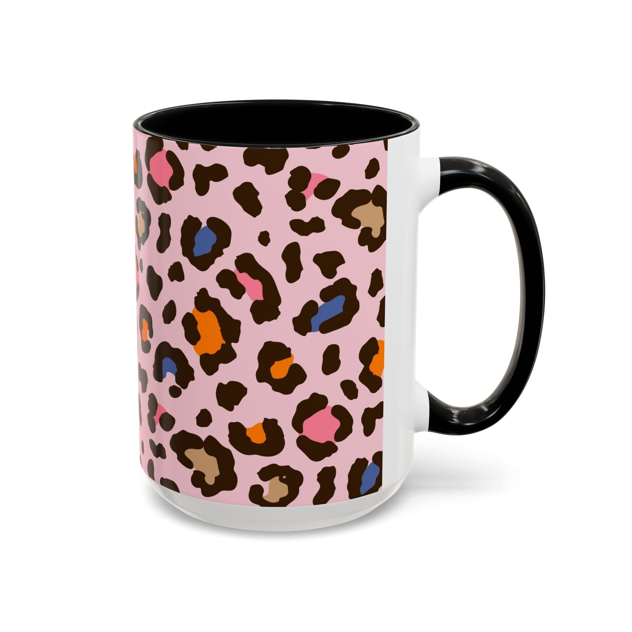 Pink Colorful Leopard Print Coffee Mug — Accent Handle 11/15oz