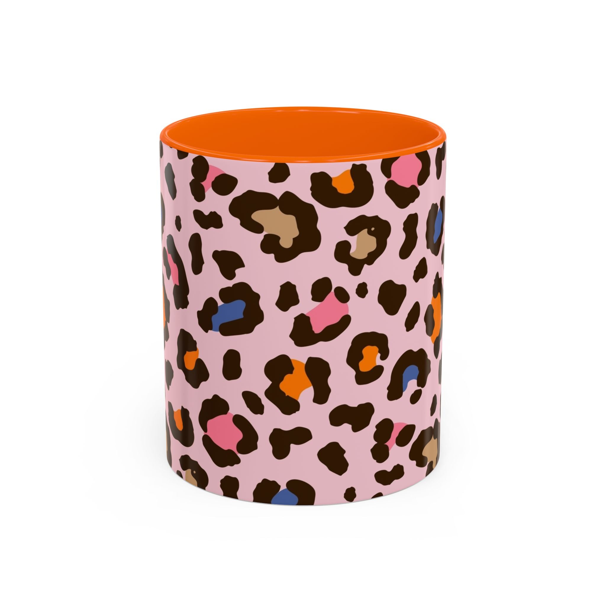 Pink Colorful Leopard Print Coffee Mug — Accent Handle 11/15oz