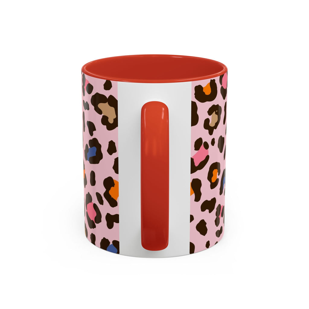 Pink Colorful Leopard Print Coffee Mug — Accent Handle 11/15oz