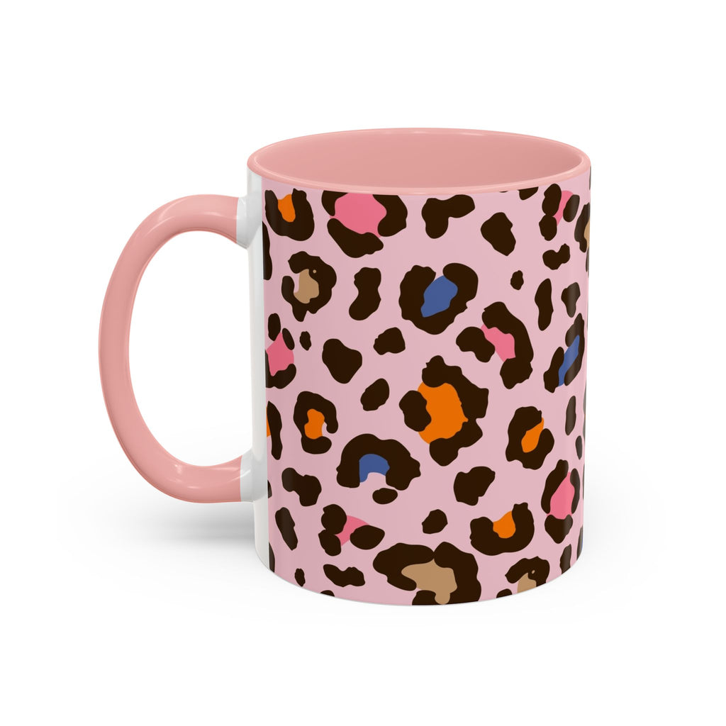 Pink Colorful Leopard Print Coffee Mug — Accent Handle 11/15oz