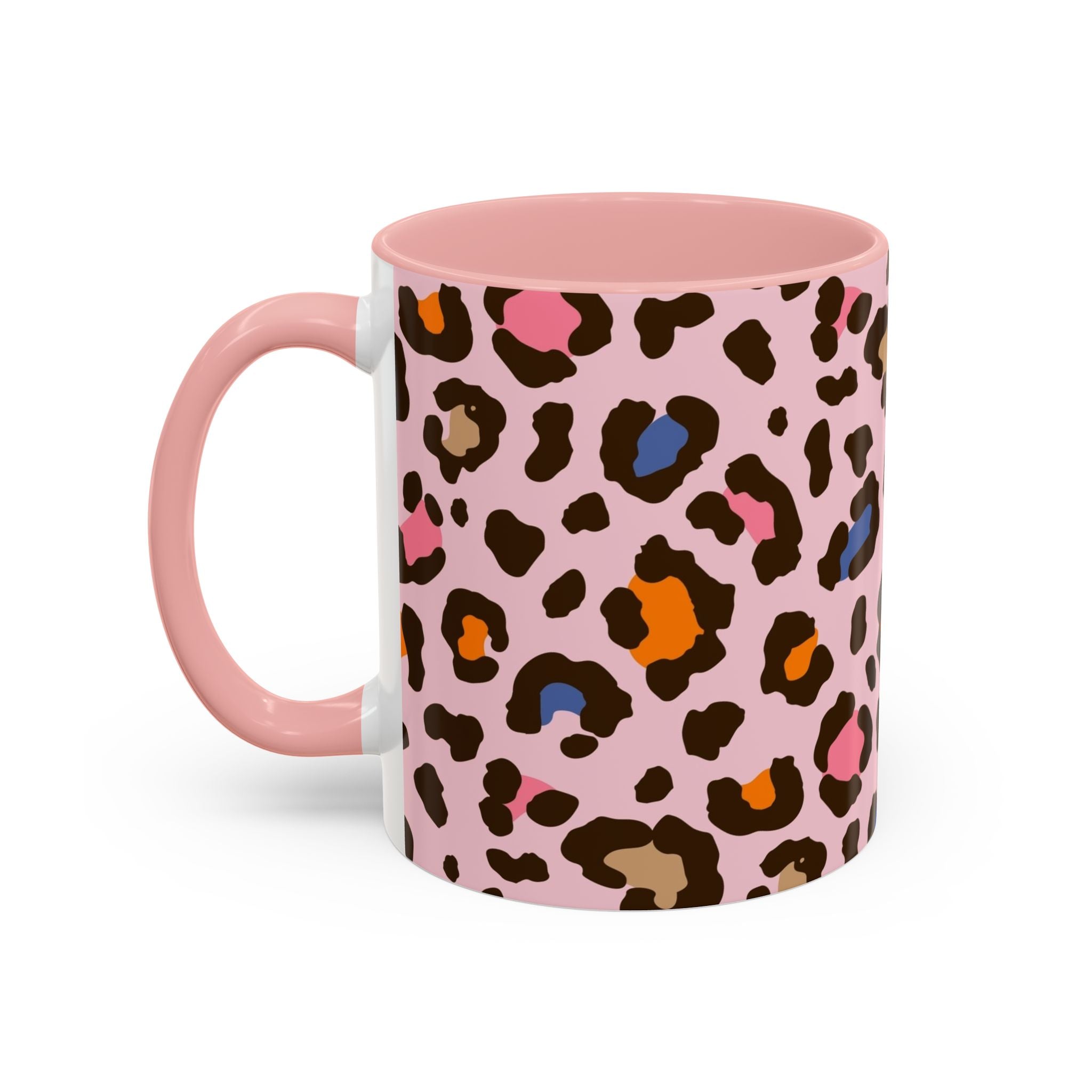 Pink Colorful Leopard Print Coffee Mug — Accent Handle 11/15oz
