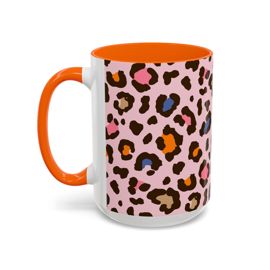 Pink Colorful Leopard Print Coffee Mug — Accent Handle 11/15oz