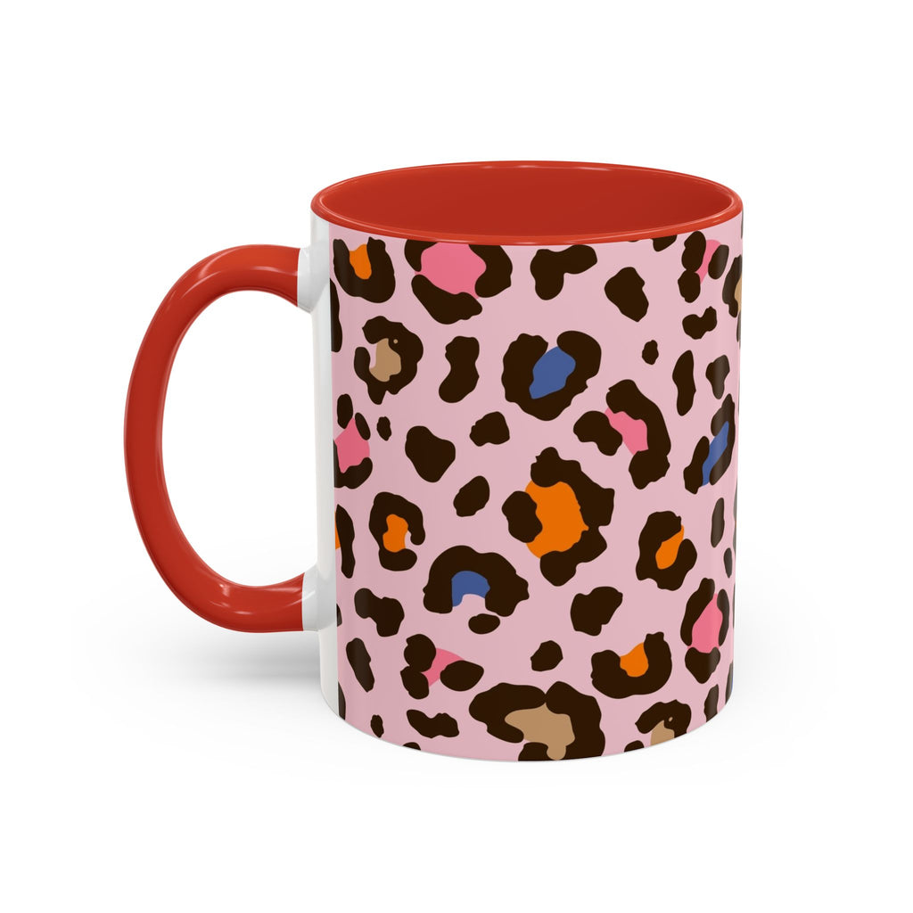 Pink Colorful Leopard Print Coffee Mug — Accent Handle 11/15oz