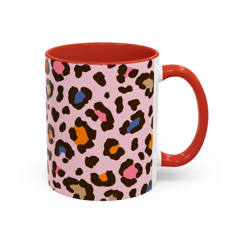 Pink Colorful Leopard Print Coffee Mug — Accent Handle 11/15oz