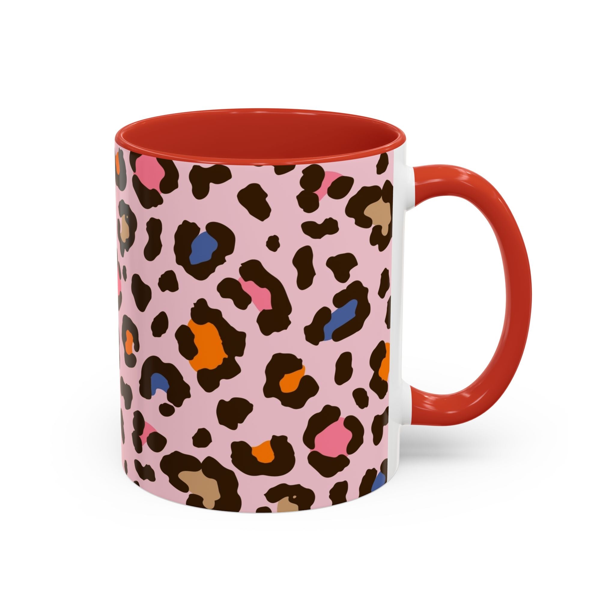 Pink Colorful Leopard Print Coffee Mug — Accent Handle 11/15oz