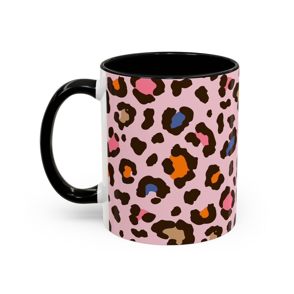 Pink Colorful Leopard Print Coffee Mug — Accent Handle 11/15oz