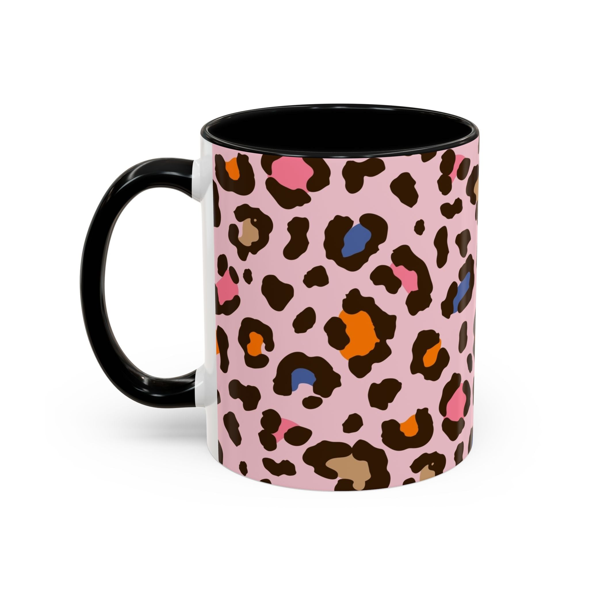 Pink Colorful Leopard Print Coffee Mug — Accent Handle 11/15oz