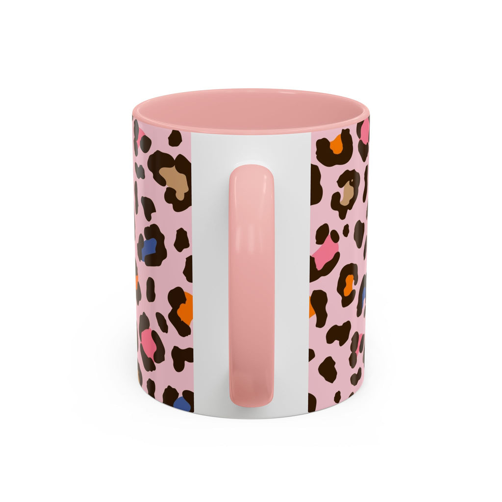 Pink Colorful Leopard Print Coffee Mug — Accent Handle 11/15oz