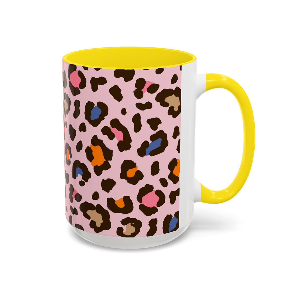 Pink Colorful Leopard Print Coffee Mug — Accent Handle 11/15oz