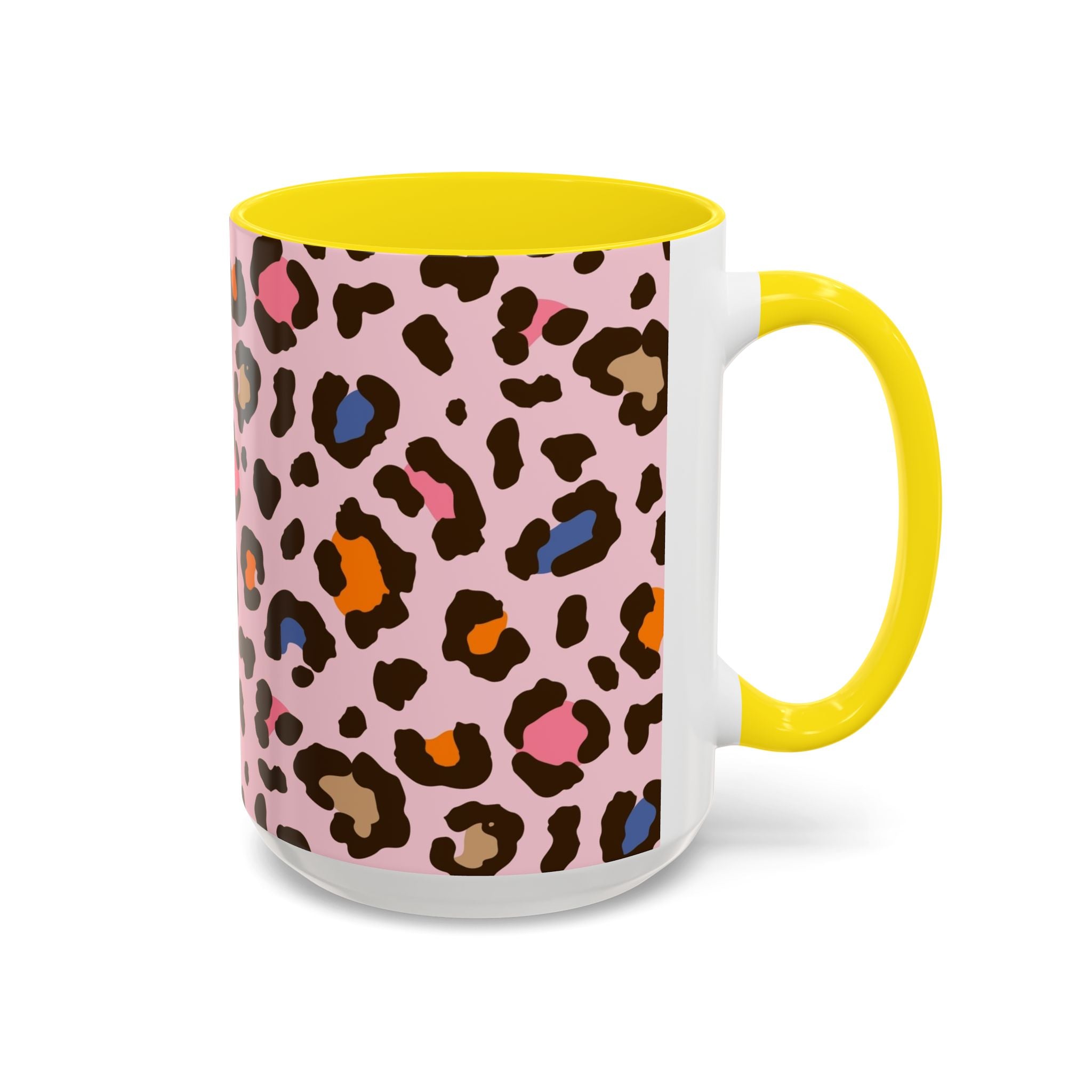 Pink Colorful Leopard Print Coffee Mug — Accent Handle 11/15oz