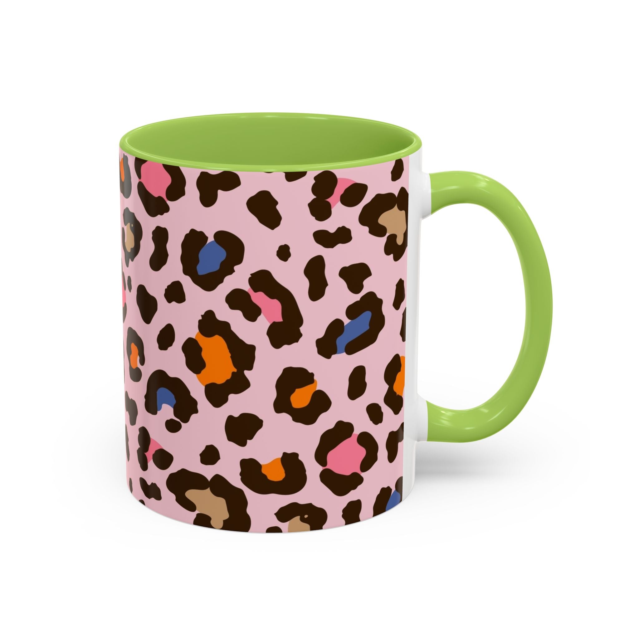 Pink Colorful Leopard Print Coffee Mug — Accent Handle 11/15oz