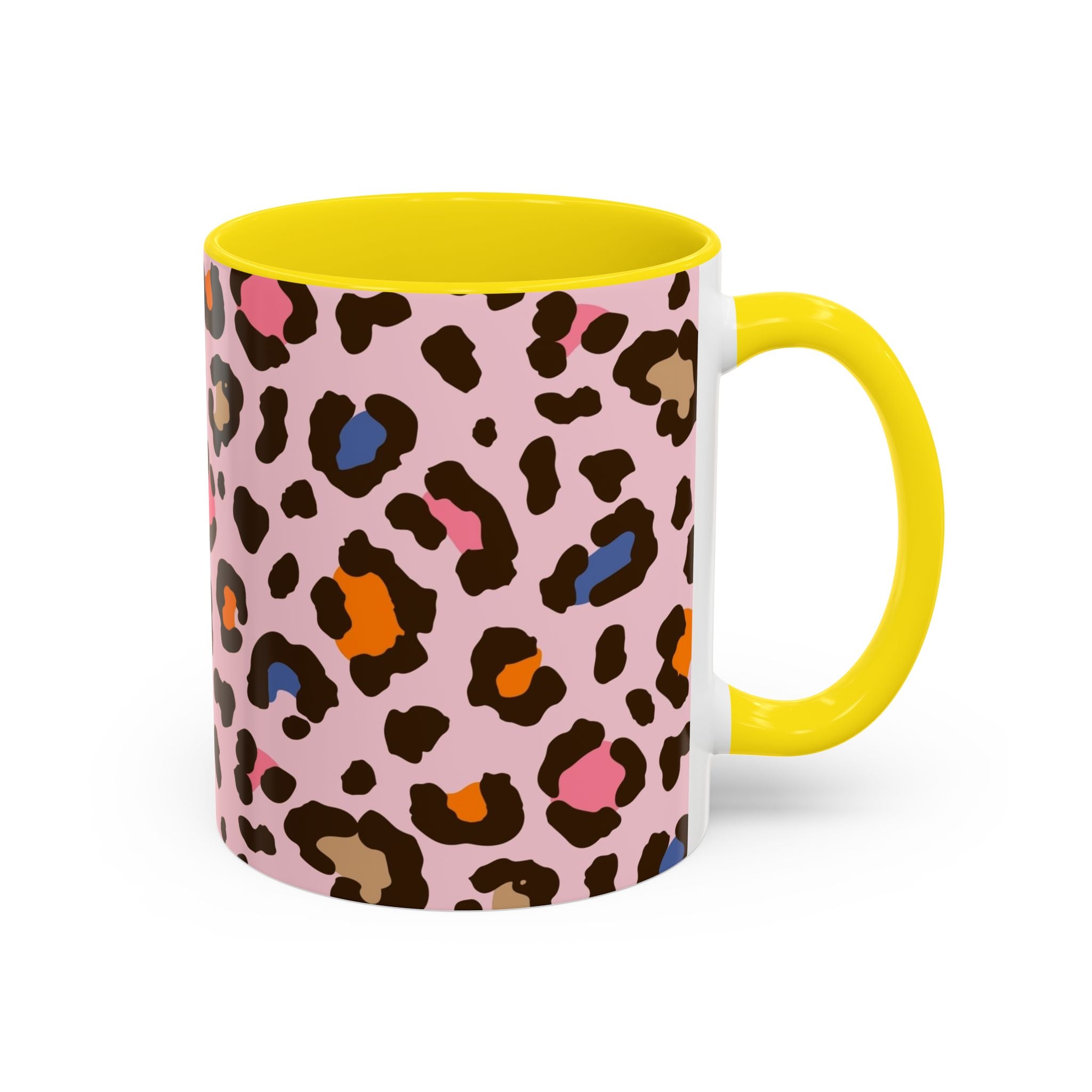 Pink Colorful Leopard Print Coffee Mug — Accent Handle 11/15oz