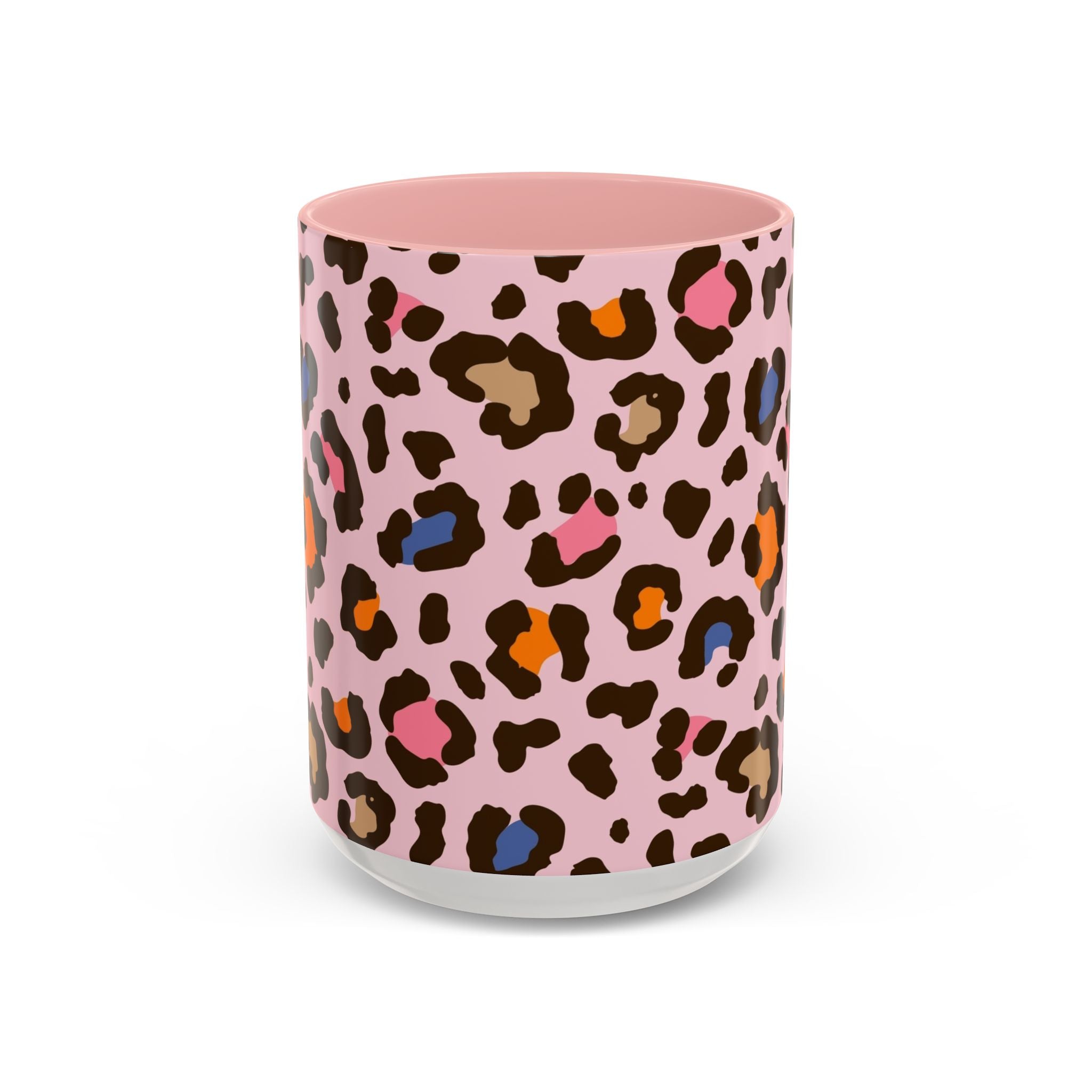 Pink Colorful Leopard Print Coffee Mug — Accent Handle 11/15oz