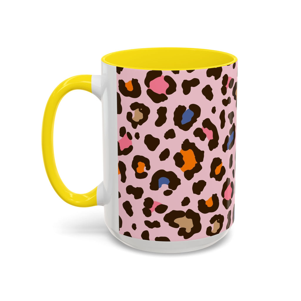 Pink Colorful Leopard Print Coffee Mug — Accent Handle 11/15oz
