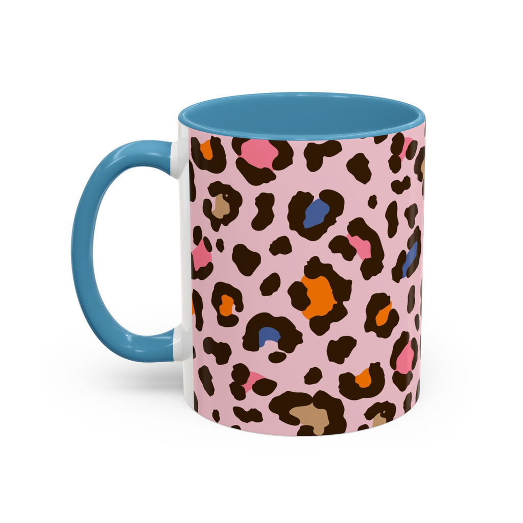 Pink Colorful Leopard Print Coffee Mug — Accent Handle 11/15oz