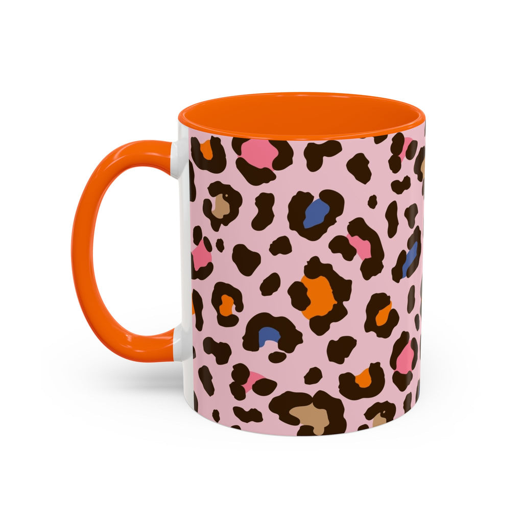 Pink Colorful Leopard Print Coffee Mug — Accent Handle 11/15oz