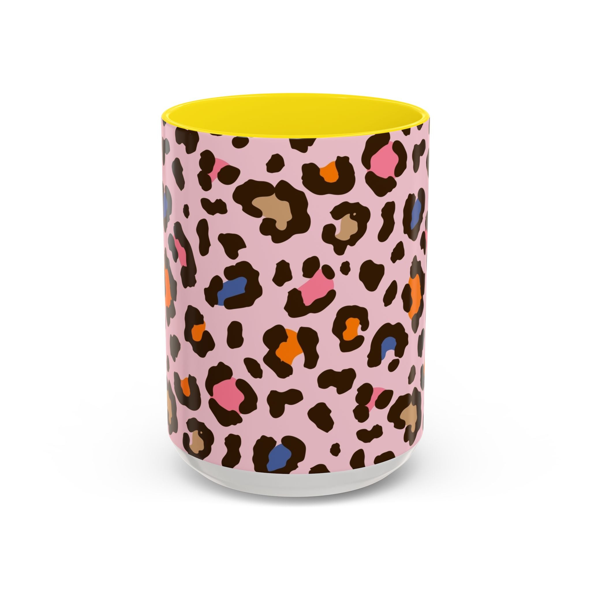 Pink Colorful Leopard Print Coffee Mug — Accent Handle 11/15oz