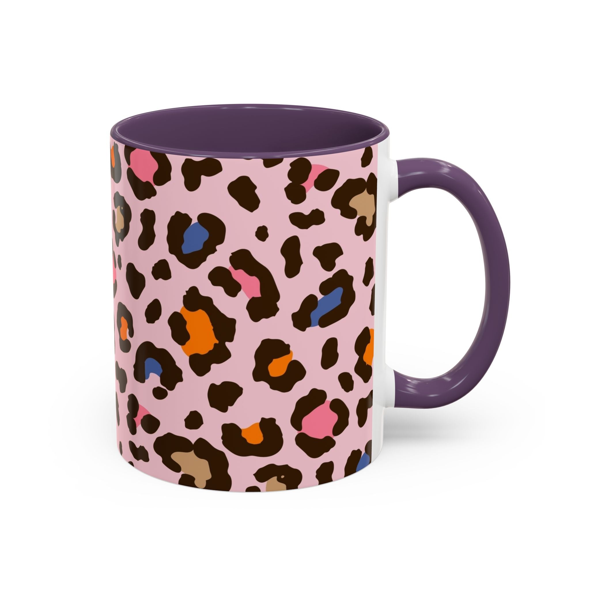 Pink Colorful Leopard Print Coffee Mug — Accent Handle 11/15oz